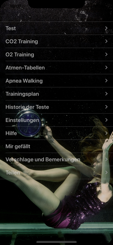 Screenshot 1 vom Apnoe Tabellen Trainer