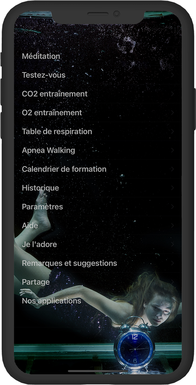 Capture d'écran des Tables d'apnée