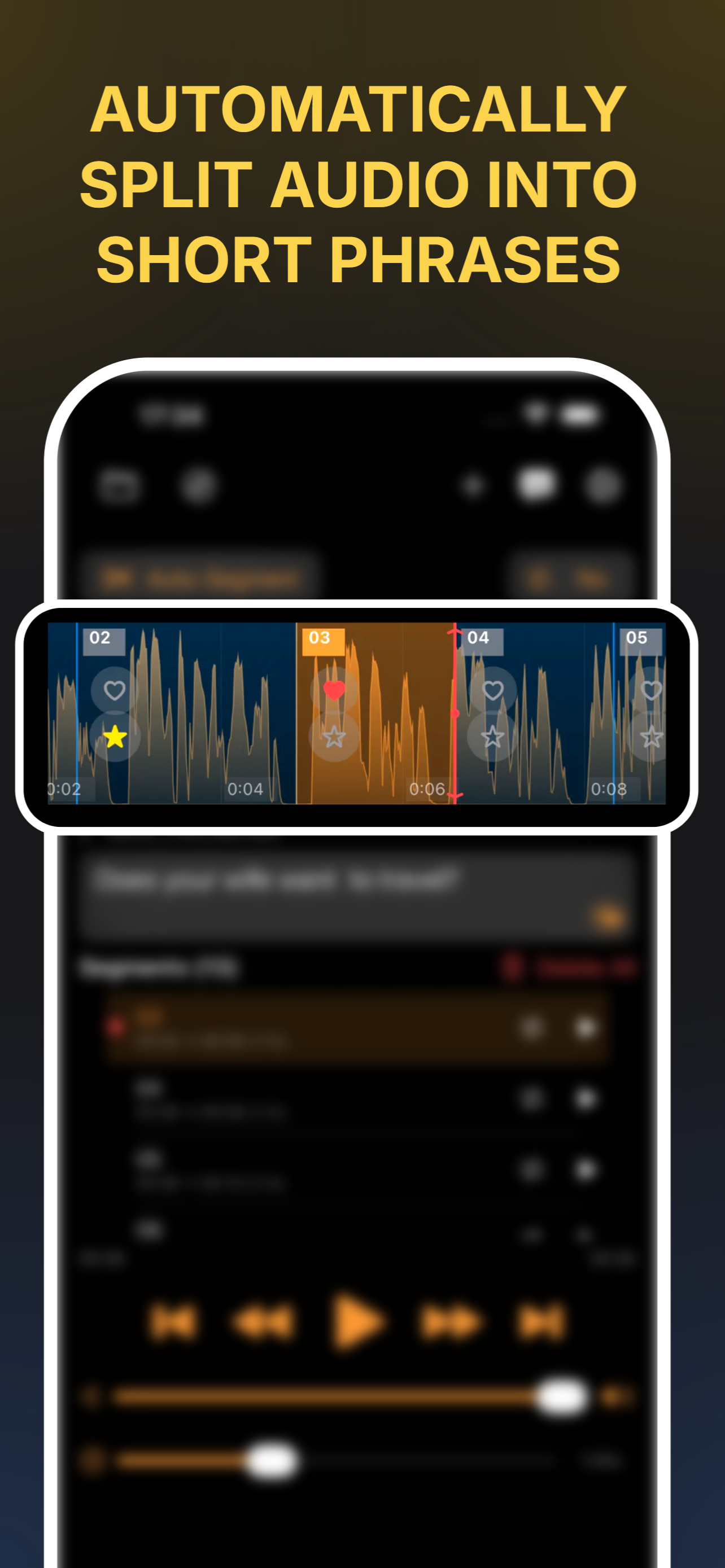 AudioLingo pronunciation practice screen with native speech playback